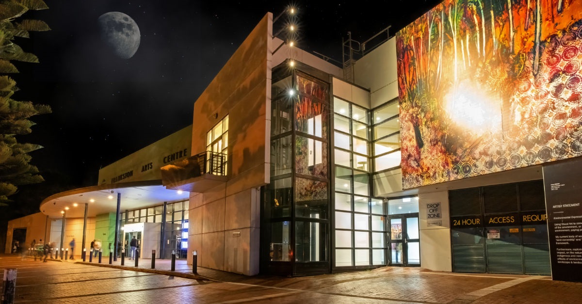 Front entry at night of Frankston Arts Centre