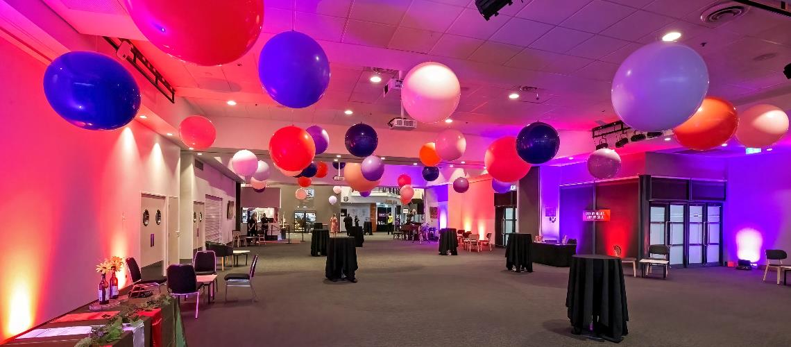 Function Centre decorated with balloons for 2021 launch at Frankston Arts Centre