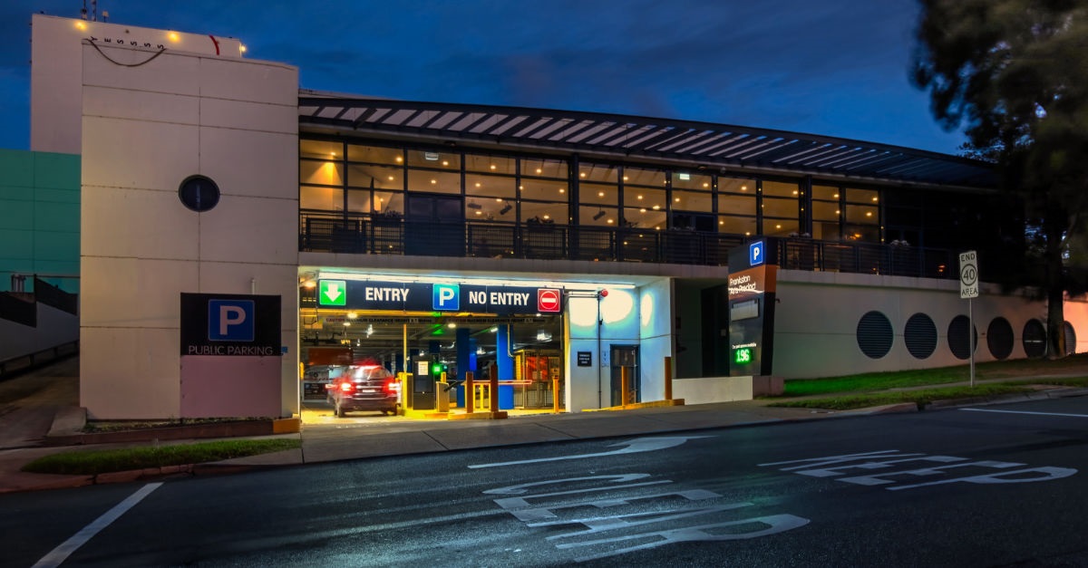carpark entry Davey Street night at Frankston Arts Centre